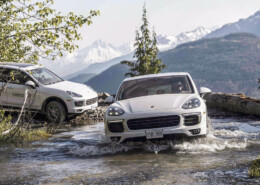 Porsche Cayenne crosses river Whistler