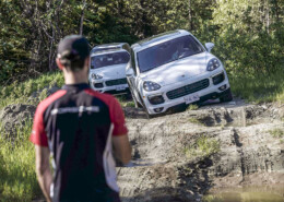 Porsche Cayennes on an offroad course in whistler