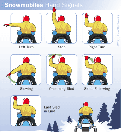 communicate with hand signals - tips for beginner snowmobilers